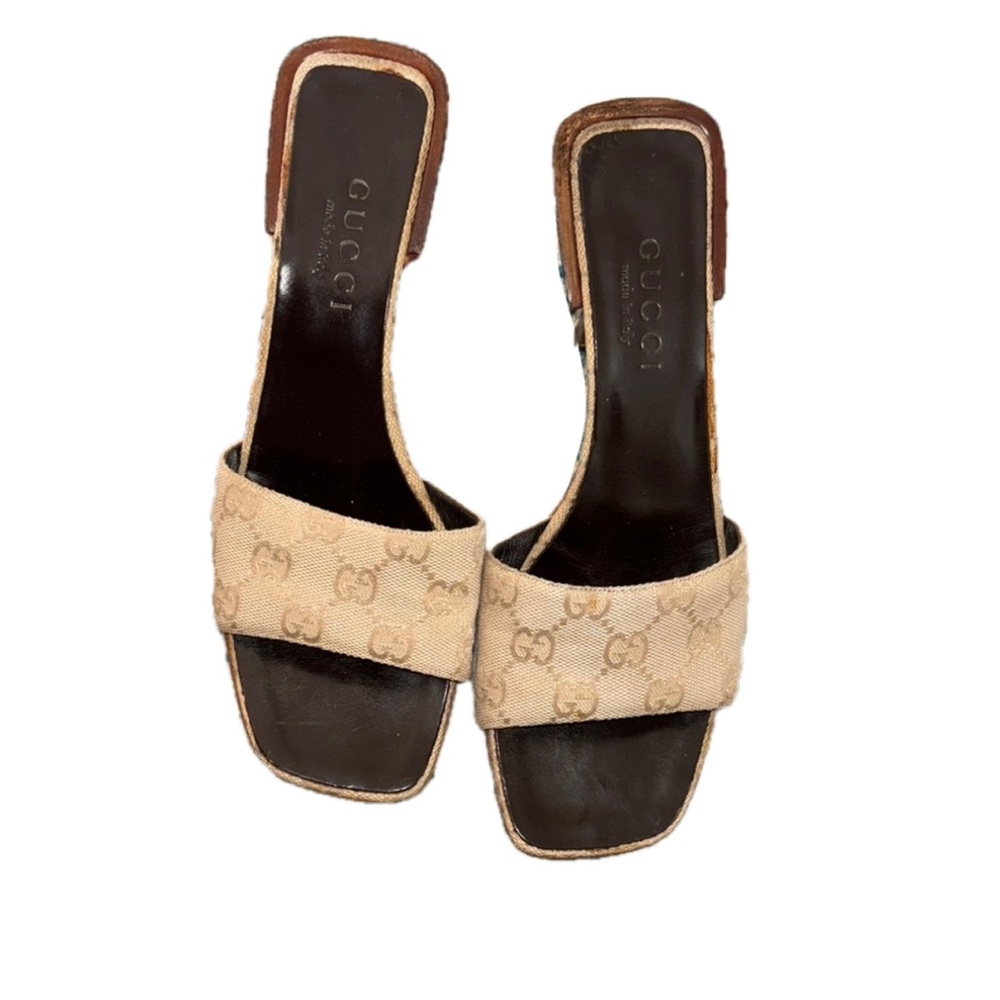 Gucci Cream Mules with Monogram Canvas